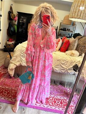 Fate Pink Floral Tiered Ruffle Maxi Dress
